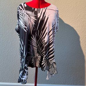Avenue Black/White Tropical Shirt with Bling - Size 22/24